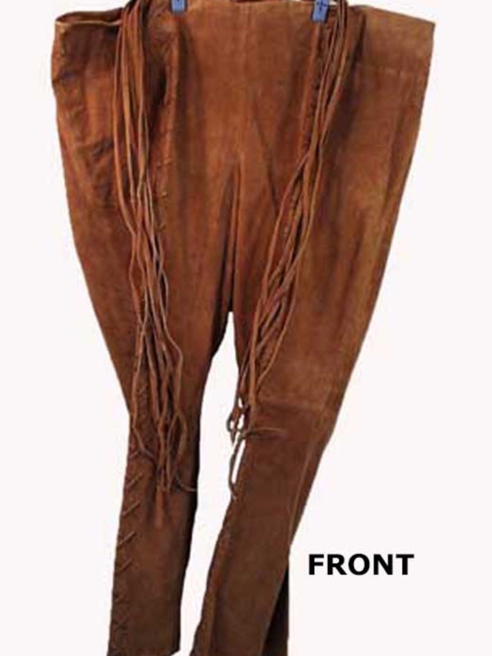 SUEDE PANTS, TAN, PLUS 24, FRONT "X" LACING, LONG SUEDE MULTI-STRAND BELT, SIDE
